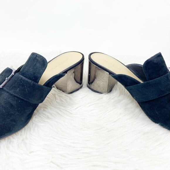 Marc Fisher 9 M Womens Black Suede Rima Buckle Slide Mule Mirror Heels Sandals - Picture 9 of 13